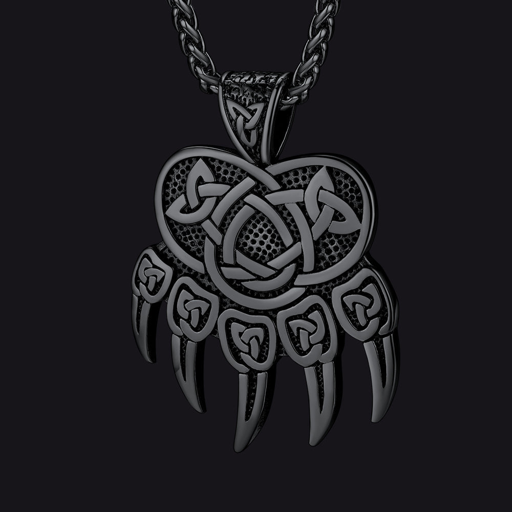 Viking Bear Paw Necklace with Celtic Knot For Men