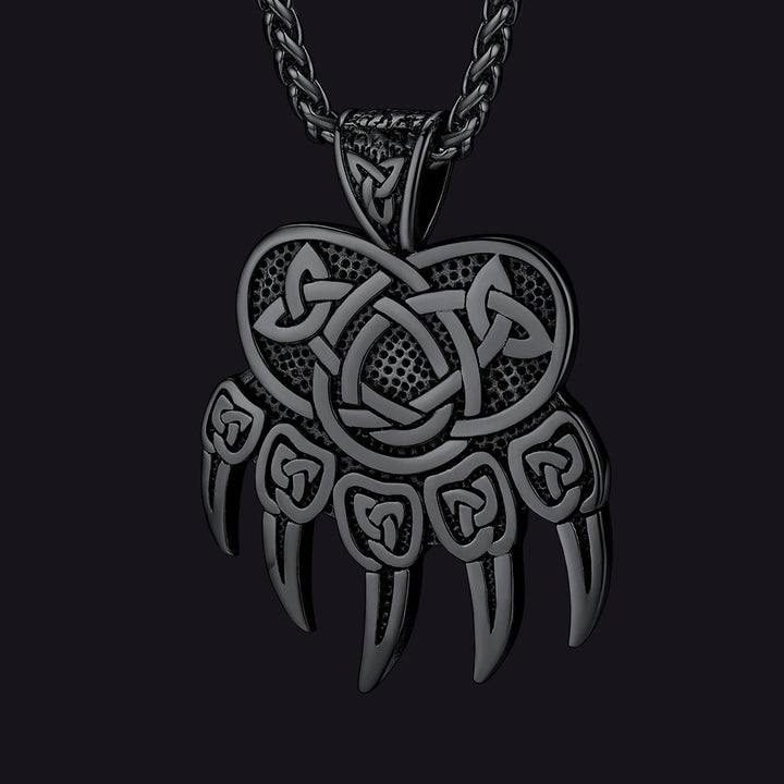 Viking Bear Paw Necklace with Celtic Knot For Men