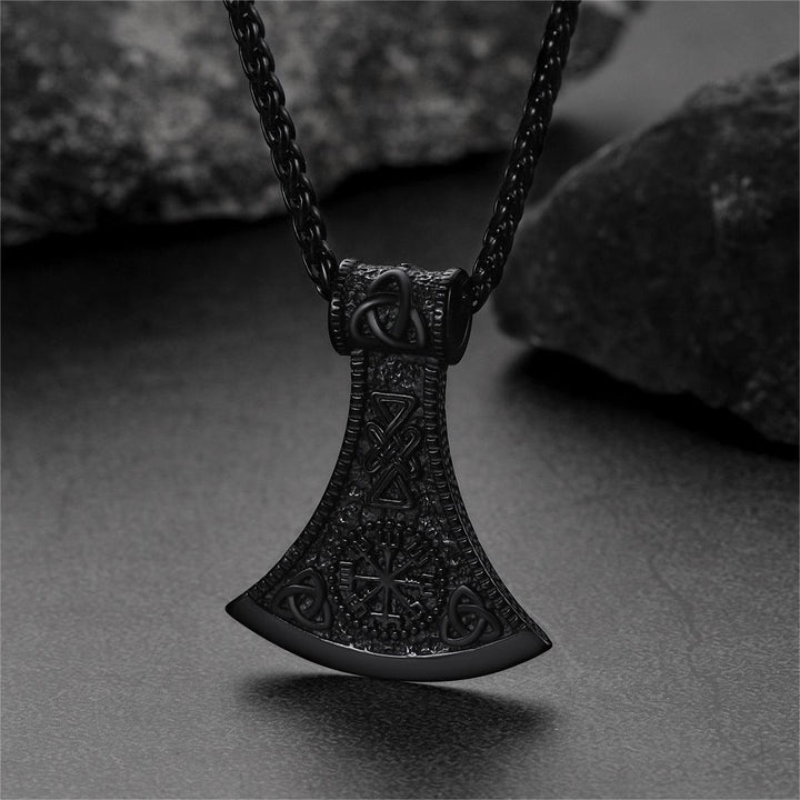 Battle Axe Viking Pendant Necklace with Compass For Men