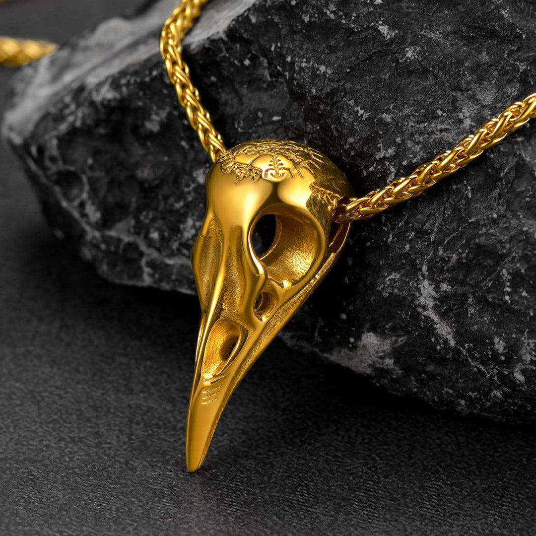 Raven Skull Necklace With Viking Compass for Men