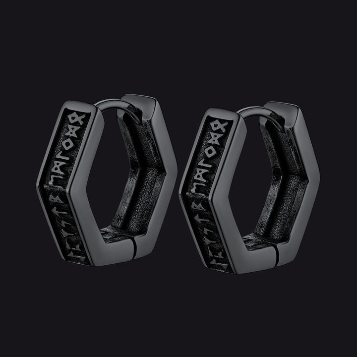 Viking Hexagon Runes Hoop Earrings For Men