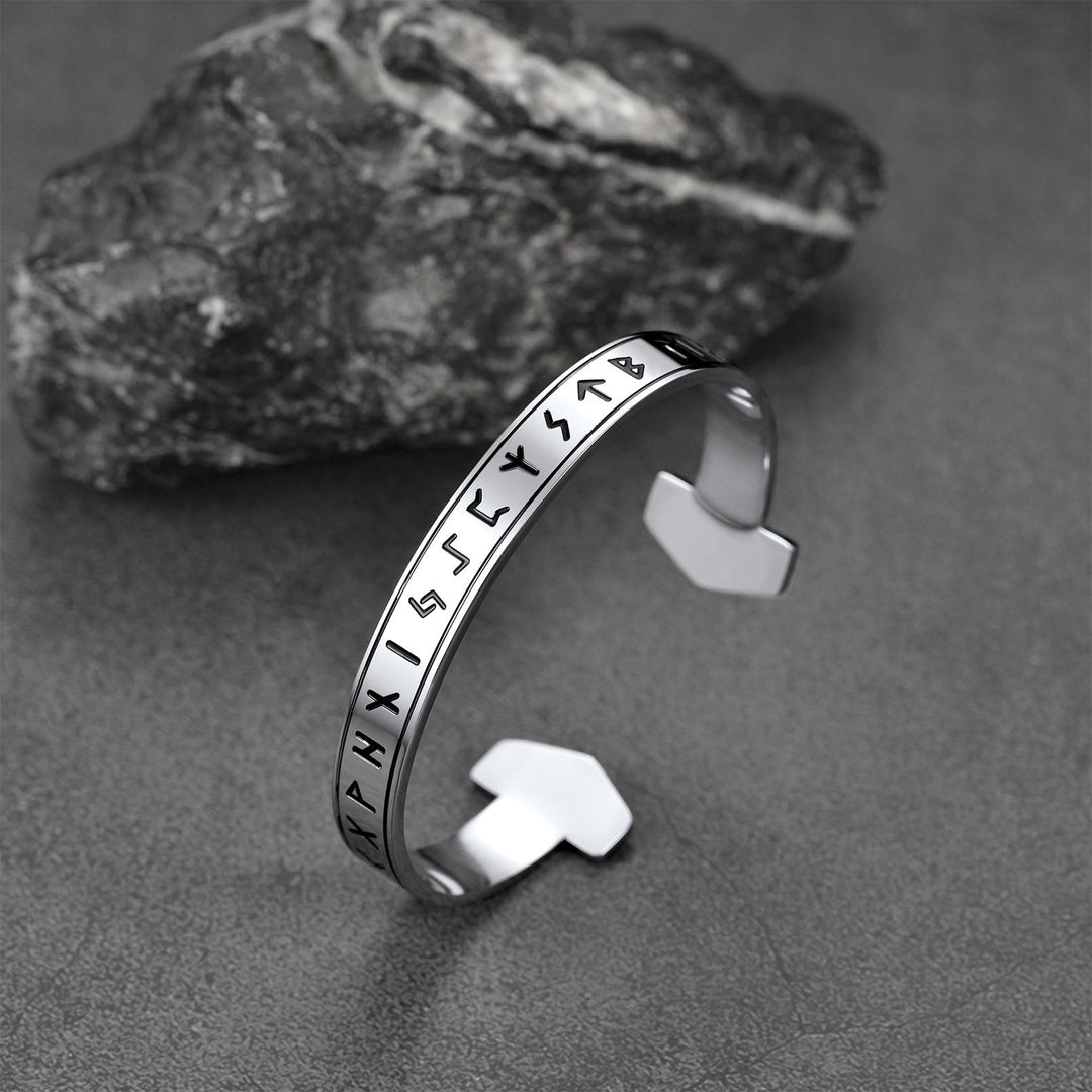 FaithHeart Viking Futhark Runes Cuff Bracelet For Men