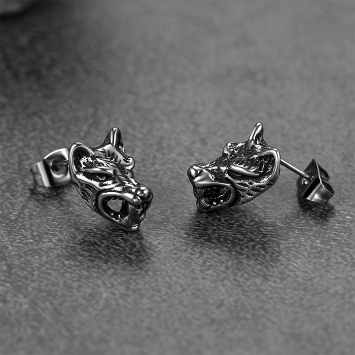 Viking Wolf Stud Earrings For Men