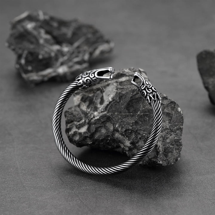 Viking Bracelet Norse Wolf Heads Cuff Bangle For Men