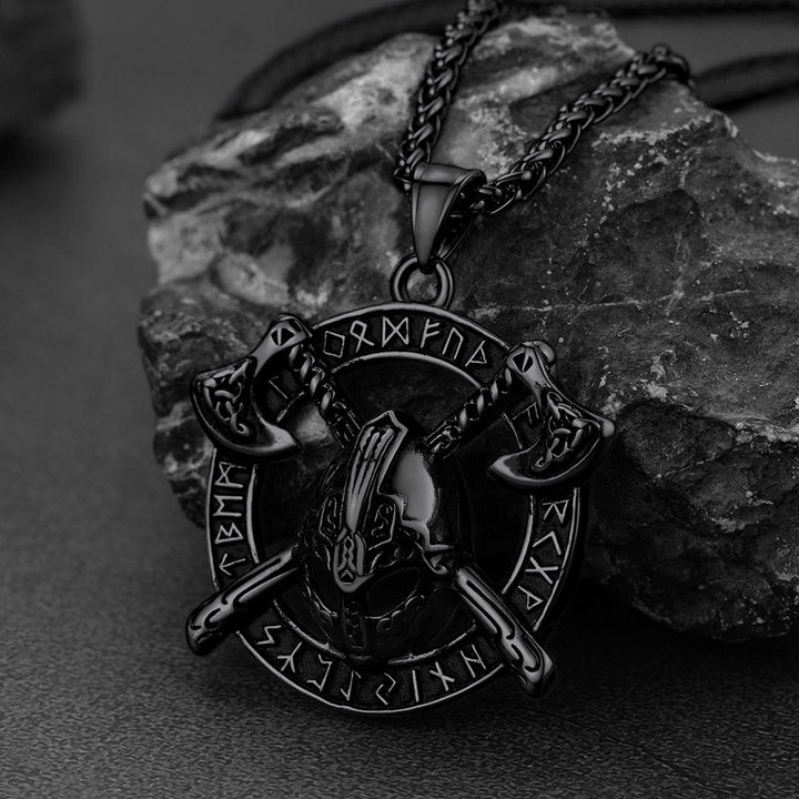 Flash Sale Viking Axe Helmet Pendant Necklace For Men With Runes