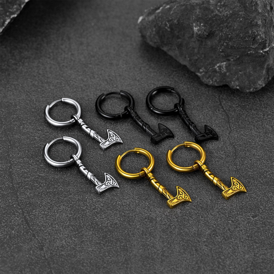 Battle Axe Viking Dangle Hoop Earrings For Men