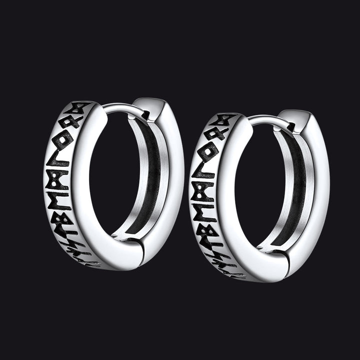 Norse Viking Runes Dangle Hoop Earrings For Men
