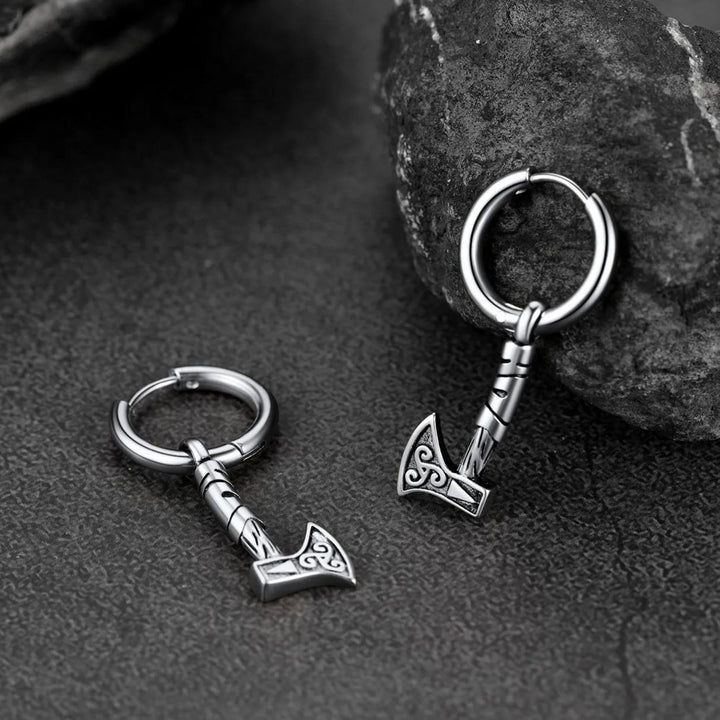 Battle Axe Viking Dangle Hoop Earrings For Men