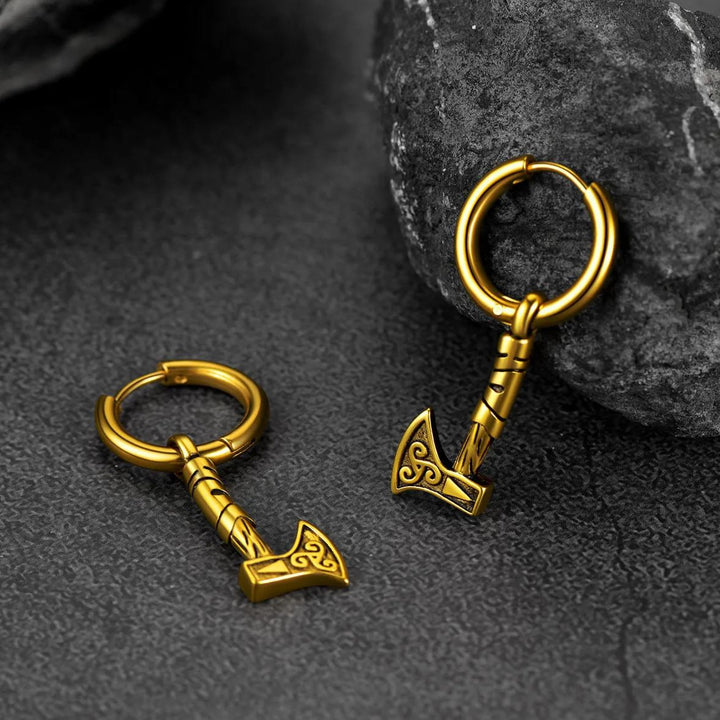Battle Axe Viking Dangle Hoop Earrings For Men
