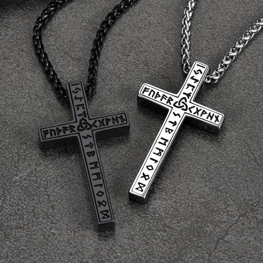 Viking Rune Cross Pendant Necklace for Men