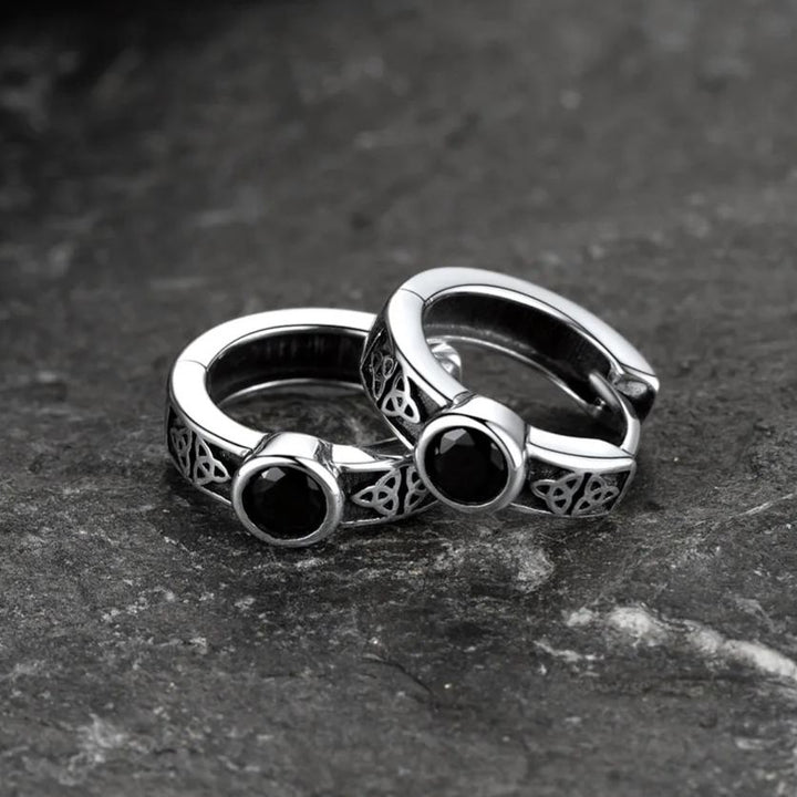 Black Onyx Celtic Knot Huggie Hoop Earrings for Men