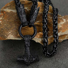 Viking Thor's Hammer Mjolnir Necklace For Men With Wolf Chain 5