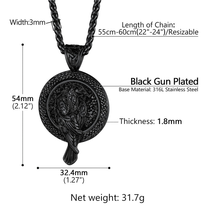Viking Odin's Raven Pendant Necklace for Men