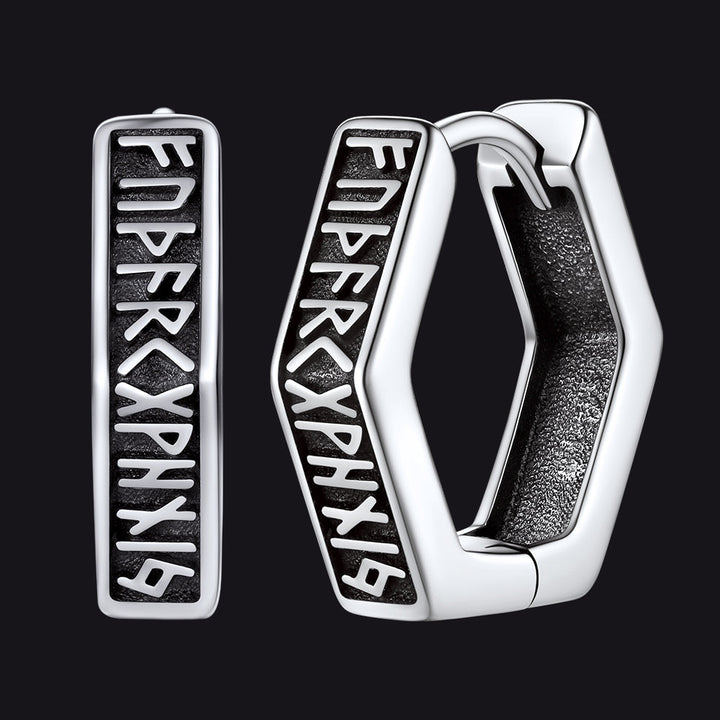 Viking Hexagon Runes Hoop Earrings For Men