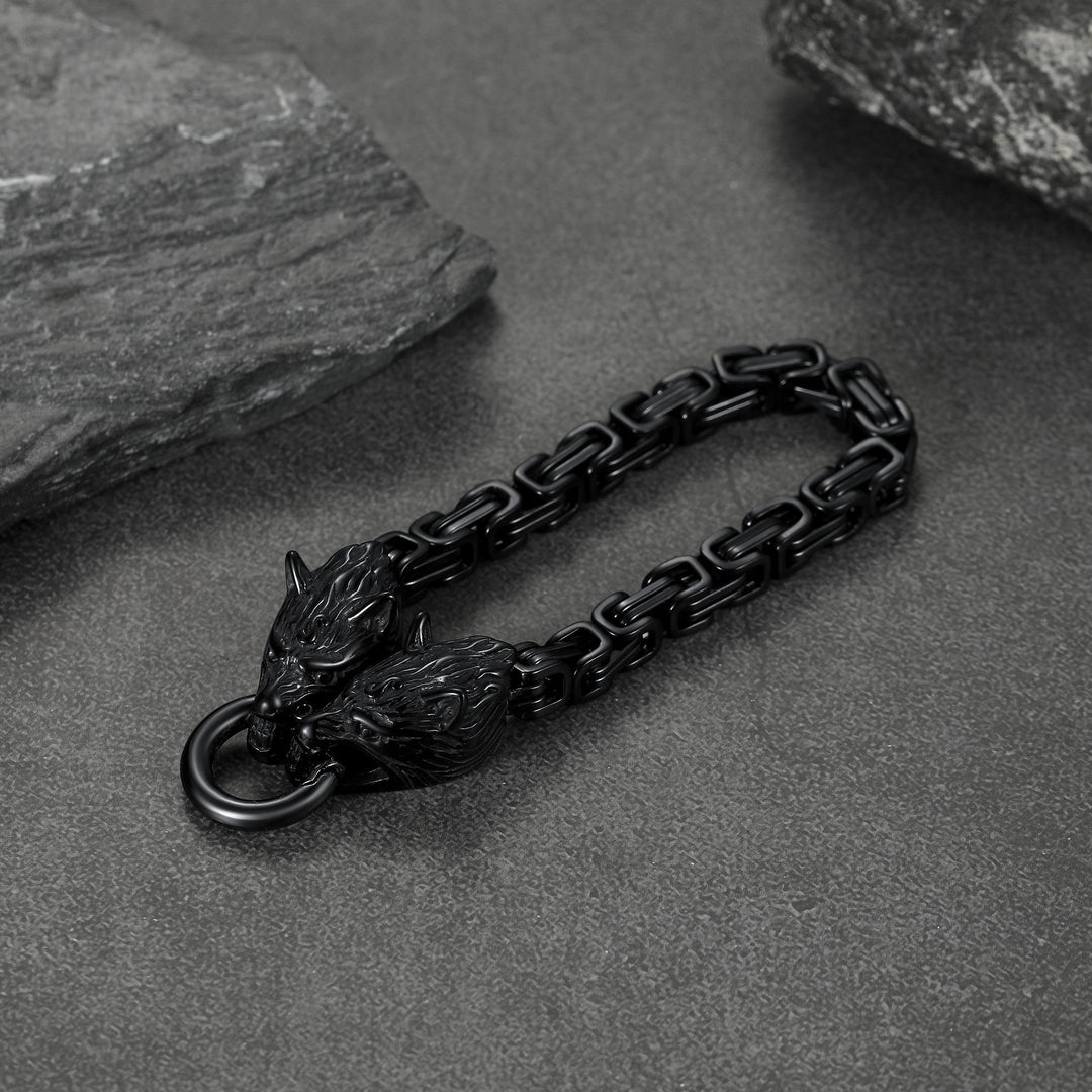 Viking Wolf Head Chain Bracelet Cuff Bangle Gift for Men